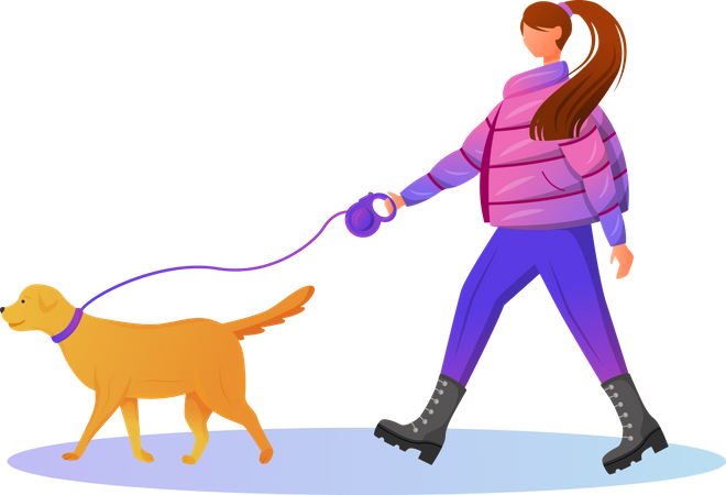 Mujer caminando en invierno con su mascota  Ilustración