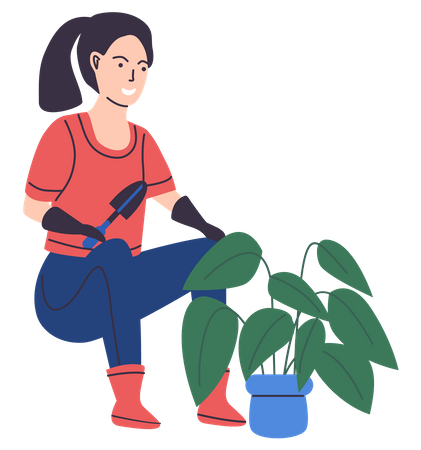 Mujer agricultora plantando planta  Ilustración