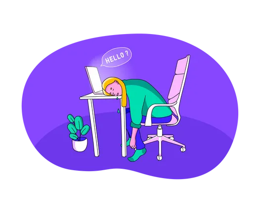 Mujer cansada durmiendo en el escritorio  Ilustración