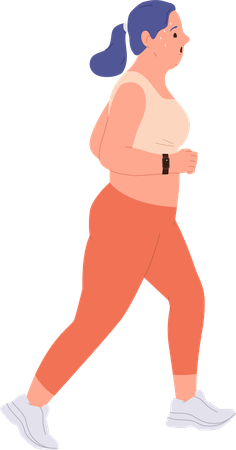 Mujer cansada y sudorosa corriendo  Ilustración