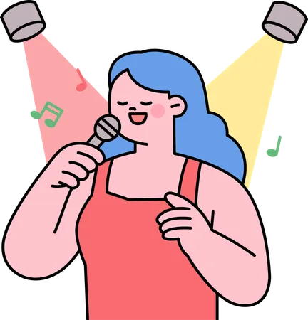 Mujer cantando una canción en una fiesta musical.  Ilustración