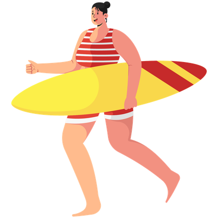 Mujer llevando tabla de surf  Ilustración