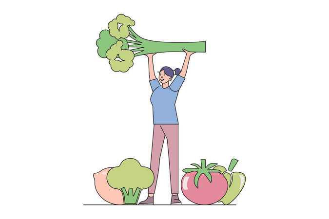 Mujer llevando vegetales  Ilustración