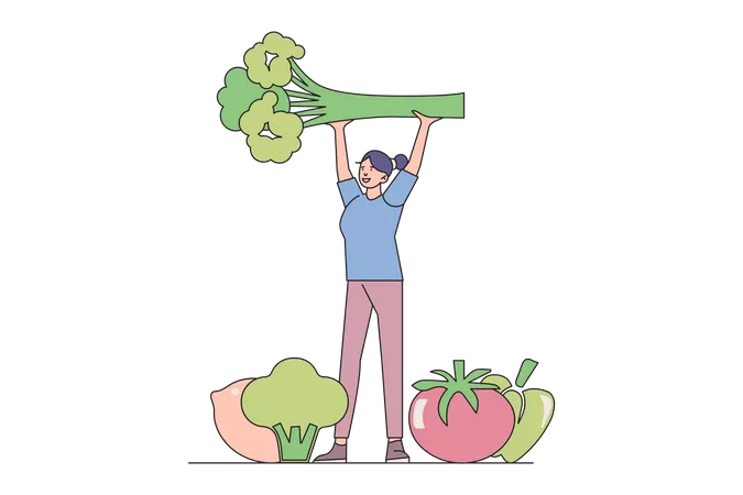 Mujer llevando vegetales  Ilustración