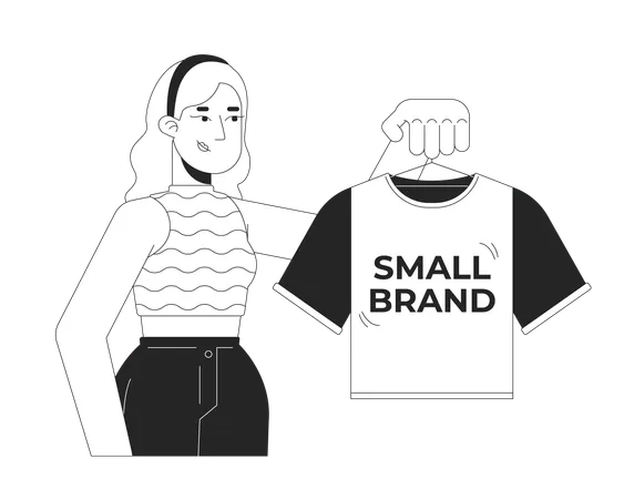 Mujer caucásica comprando una camiseta de marca pequeña  Ilustración