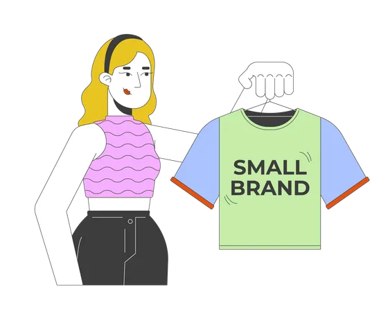 Mujer caucásica comprando una camiseta de marca pequeña  Ilustración