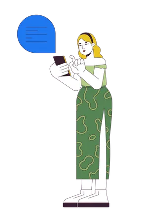 Mujer caucásica de talla grande usando teléfono móvil  Ilustración