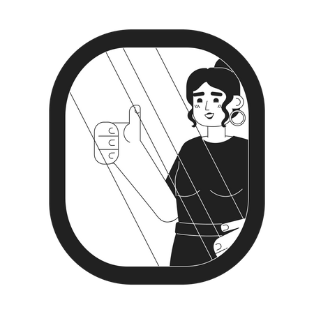 Mujer caucásica segura mostrando el pulgar hacia arriba en el reflejo del espejo  Ilustración