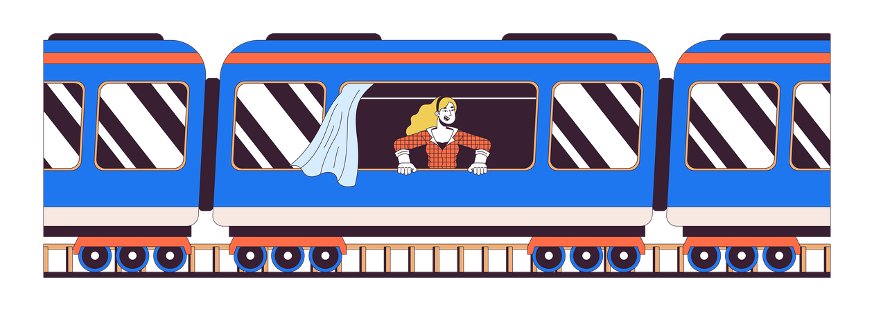 Tren de pasajeros de viaje femenino caucásico  Ilustración