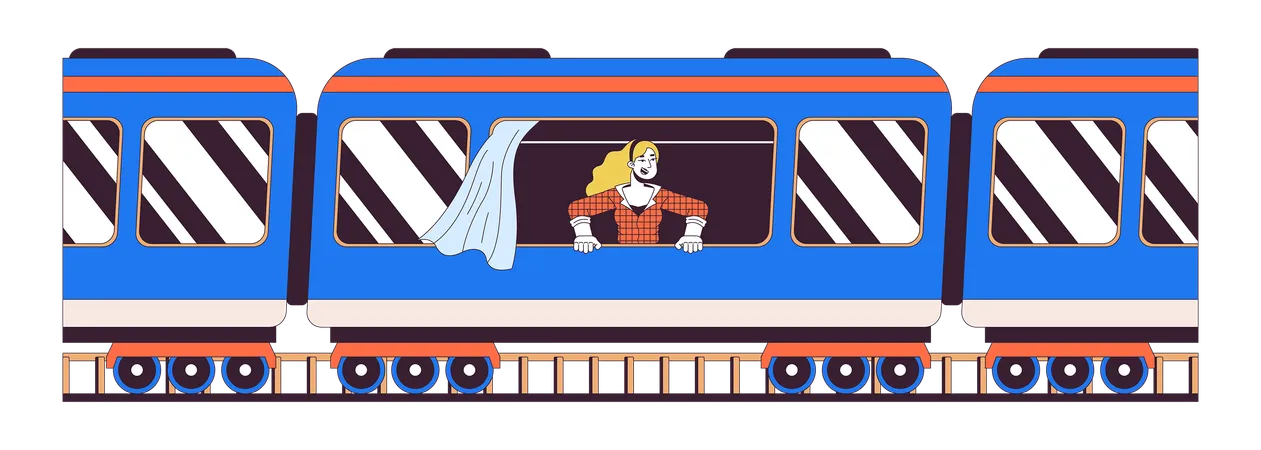 Tren de pasajeros de viaje femenino caucásico  Ilustración