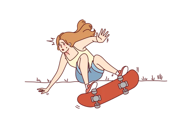 Mujer cayendo en patineta  Ilustración