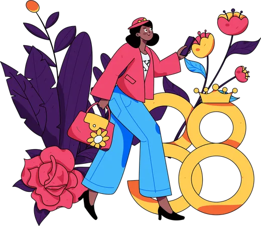 Mujer celebrando el 8 de marzo  Ilustración