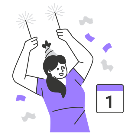 Mujer celebrando año nuevo  Ilustración