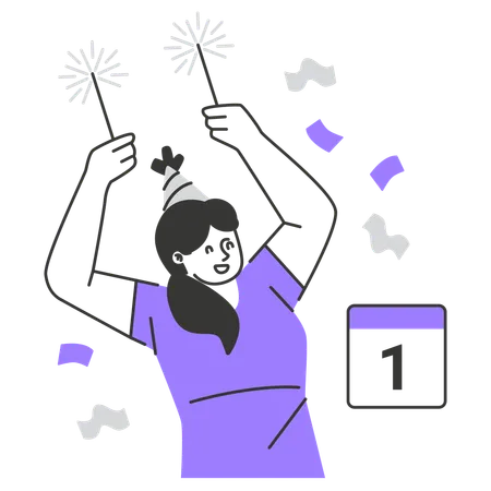 Mujer celebrando año nuevo  Ilustración