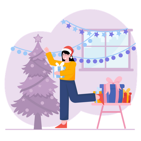 Mujer celebrando navidad  Ilustración