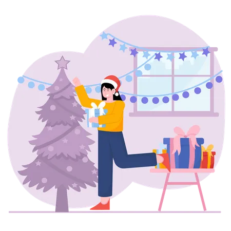 Mujer celebrando navidad  Ilustración