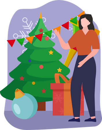 Mujer celebrar navidad  Ilustración