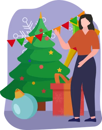 Mujer celebrar navidad  Ilustración