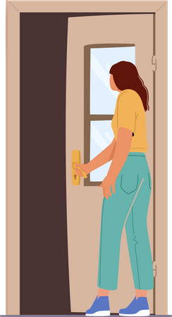 Mujer cerrando la puerta  Ilustración