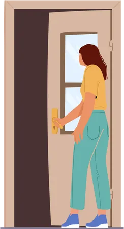 Mujer cerrando la puerta  Ilustración