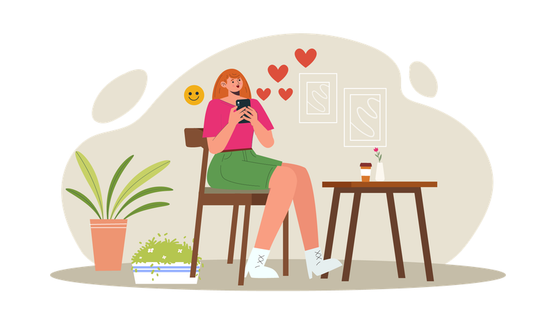 Mujer chateando por movil  Ilustración