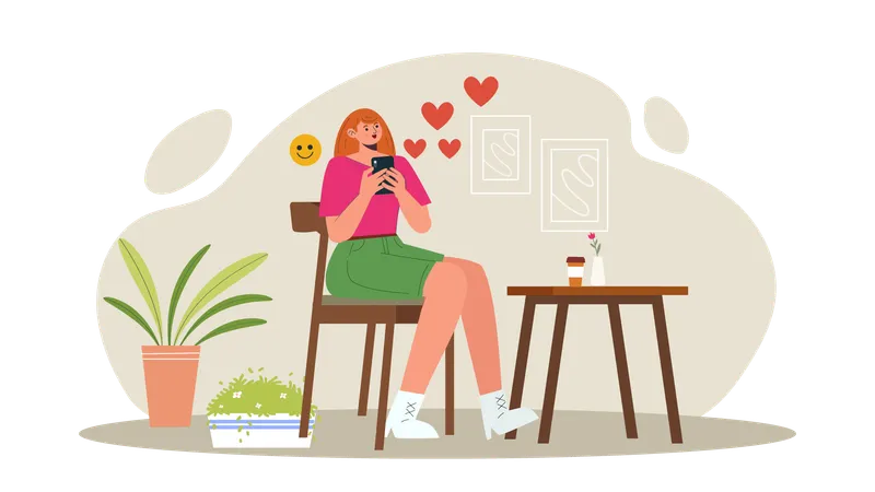 Mujer chateando por movil  Ilustración