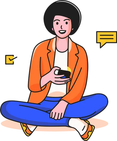 Mujer chateando por movil  Ilustración