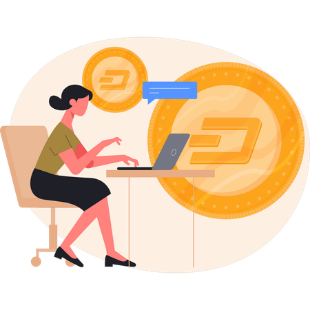 Mujer comprobando la moneda Dash  Ilustración