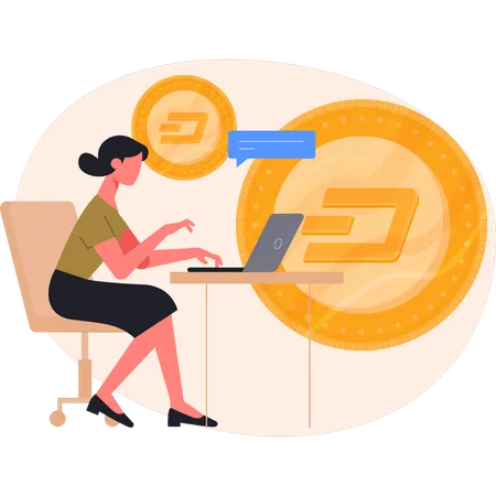 Mujer comprobando la moneda Dash  Ilustración