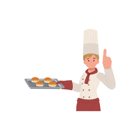 Chef femenina apareciendo gesto  Ilustración