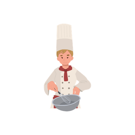 Chef femenina azotando en un tazón  Ilustración