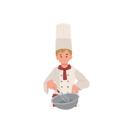 Chef femenina azotando en un tazón  Ilustración