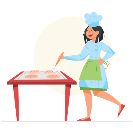 Mujer chef cocinando  Ilustración