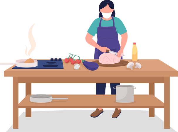 Chef femenina con mascarilla  Ilustración