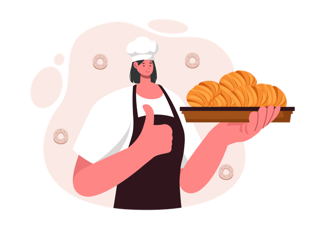 Chef femenina haciendo croissant  Ilustración