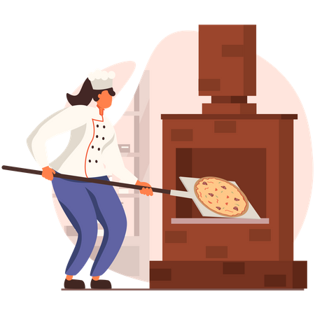 Chef femenina haciendo pizza  Ilustración