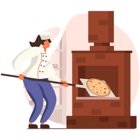 Chef femenina haciendo pizza  Ilustración