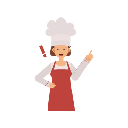 Mujer chef apuntando con el dedo hacia arriba  Ilustración