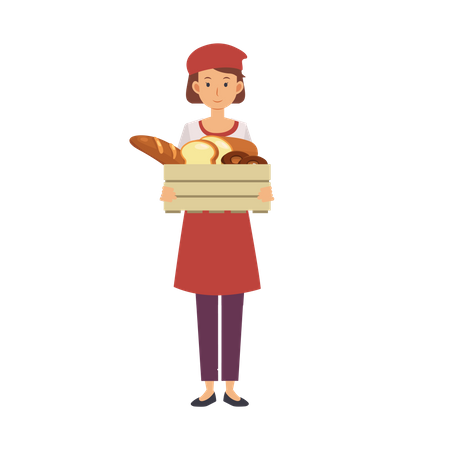 Mujer chef sosteniendo artículos de panadería  Ilustración