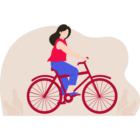 Mujer en bicicleta en el parque  Ilustración