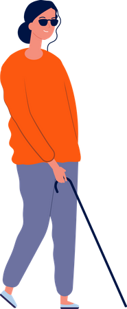Mujer ciega con bastón  Ilustración