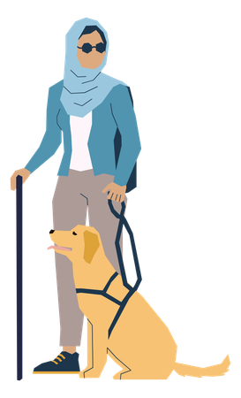 Mujer ciega paseando con perro  Ilustración