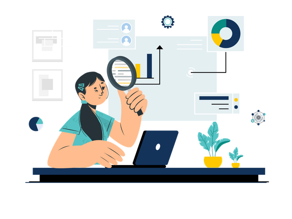 Científica de datos femenina investigando datos  Ilustración