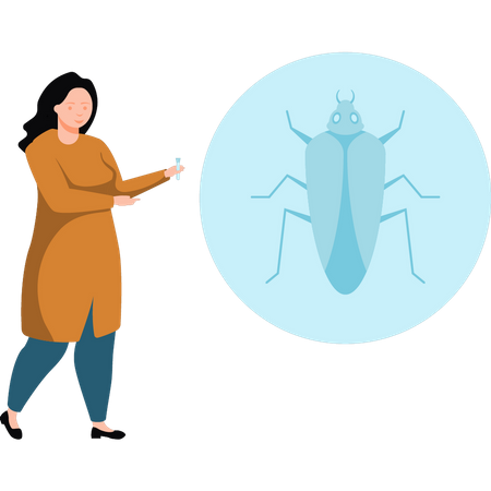 Mujer científica experimentando con insectos  Ilustración