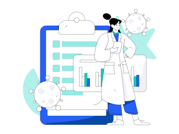 Científica haciendo investigación sobre covid19  Ilustración