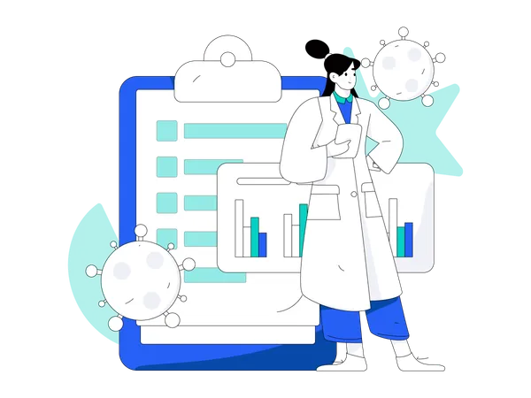 Científica haciendo investigación sobre covid19  Ilustración