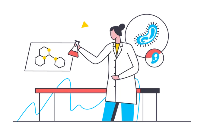 Científica haciendo investigación en el laboratorio  Ilustración