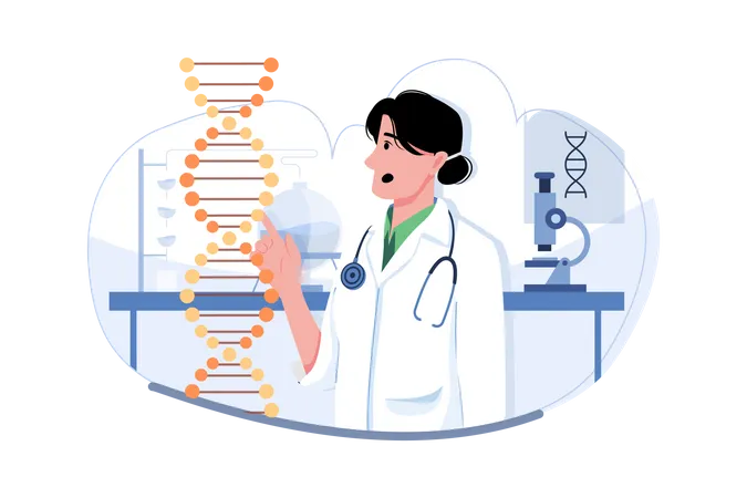 Científica haciendo investigación de adn  Ilustración