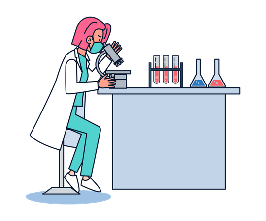 Mujer científica investigación en laboratorio  Ilustración