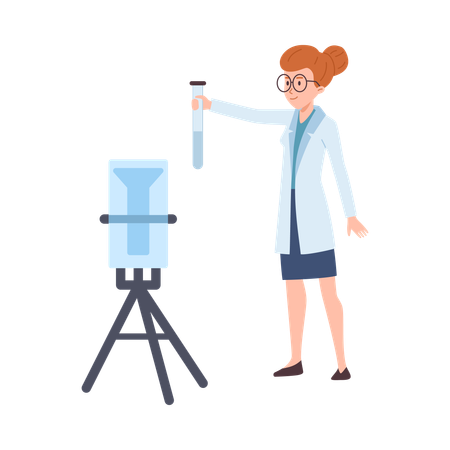 Mujer científica mostrando experimentos  Ilustración